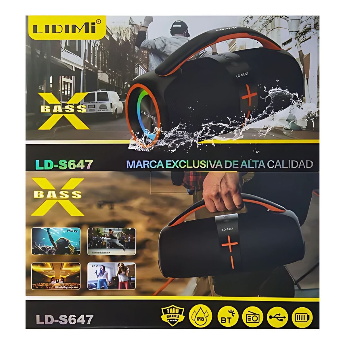 LIDIMI - Parlante Portátil LIDIMI LD-S647 Bluetooth 20W IPX5 RGB