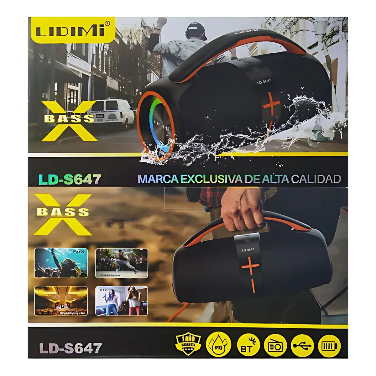 LIDIMI - Parlante LIDIMI LD-S647 IPX5 Bluetooth 5.2 Radio FM RGB