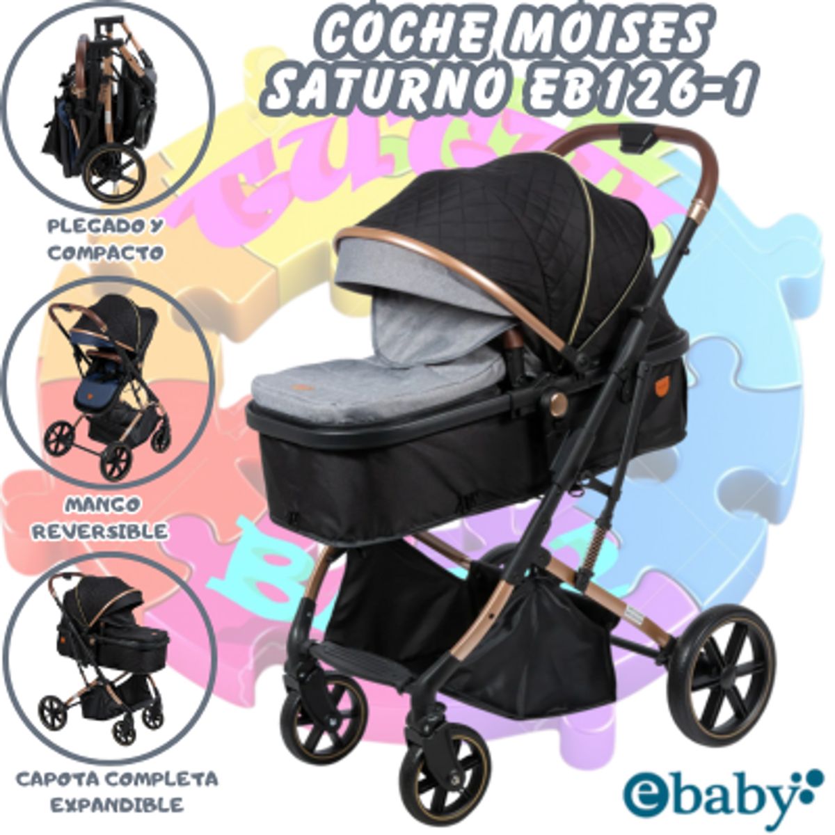 EBABY - Coche Moises de Lujo Saturno 126-1 Gris