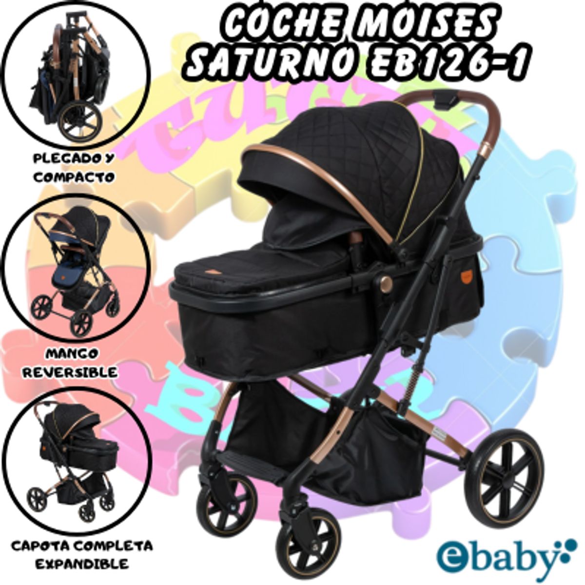 EBABY - Coche Moises de Lujo Saturno 126-1 Negro