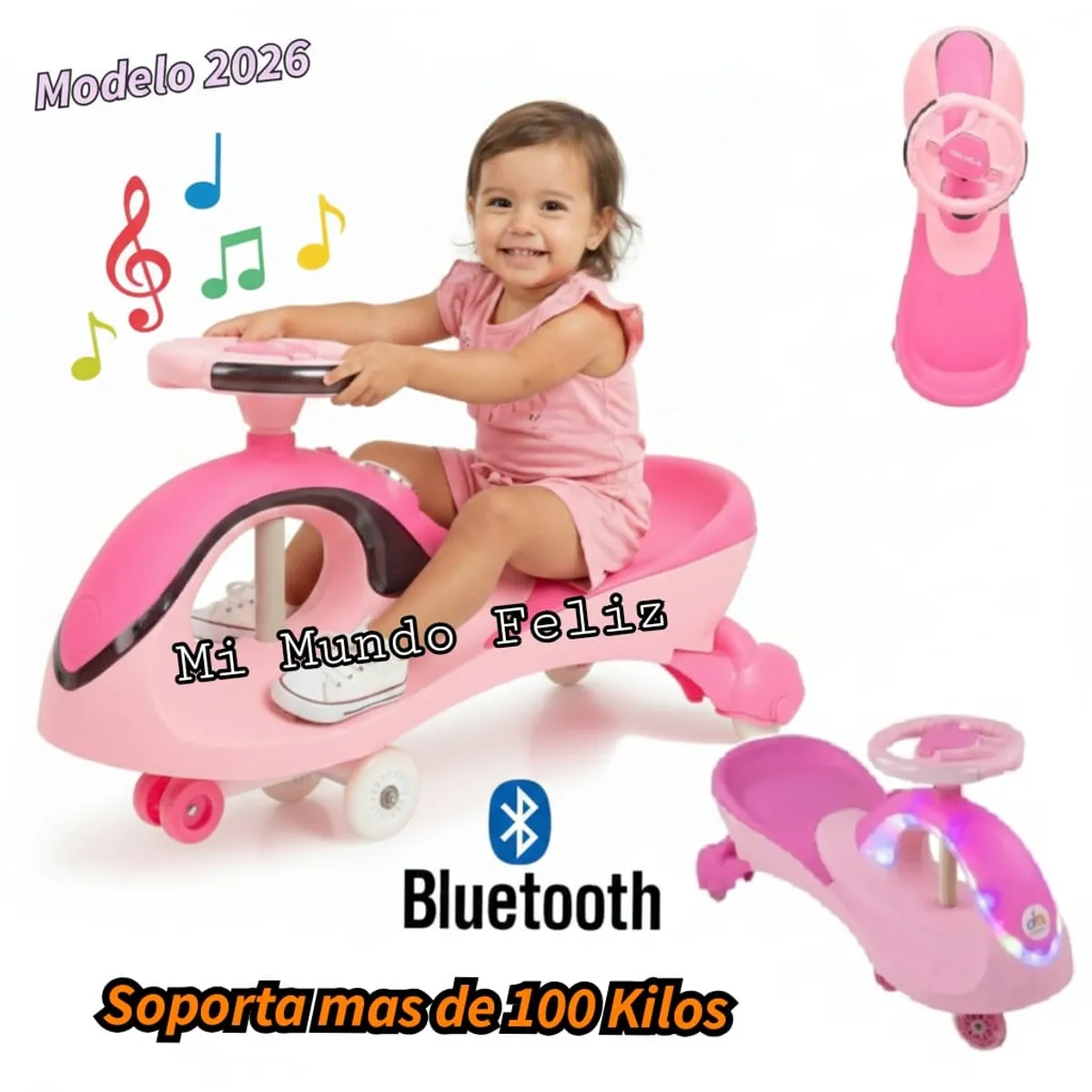BABY HAPPY - Twiscar para Niños Montable con Luces Musical Rosa