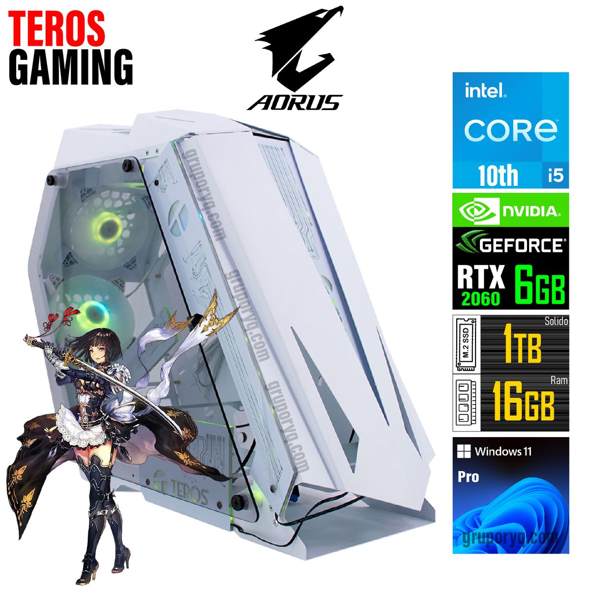 AORUS - PC Escritorio GAMING Intel Core i5-10400F RAM 16GB SSD 1TB Video RTX 2060 6GB