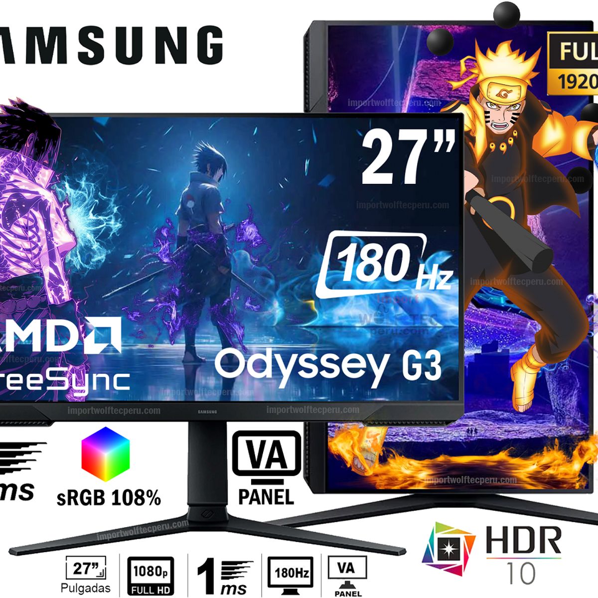 SAMSUNG - Monitor Samsung Odyssey G3 27 VA Full HD 180Hz, 1MS, AMD FreeSync