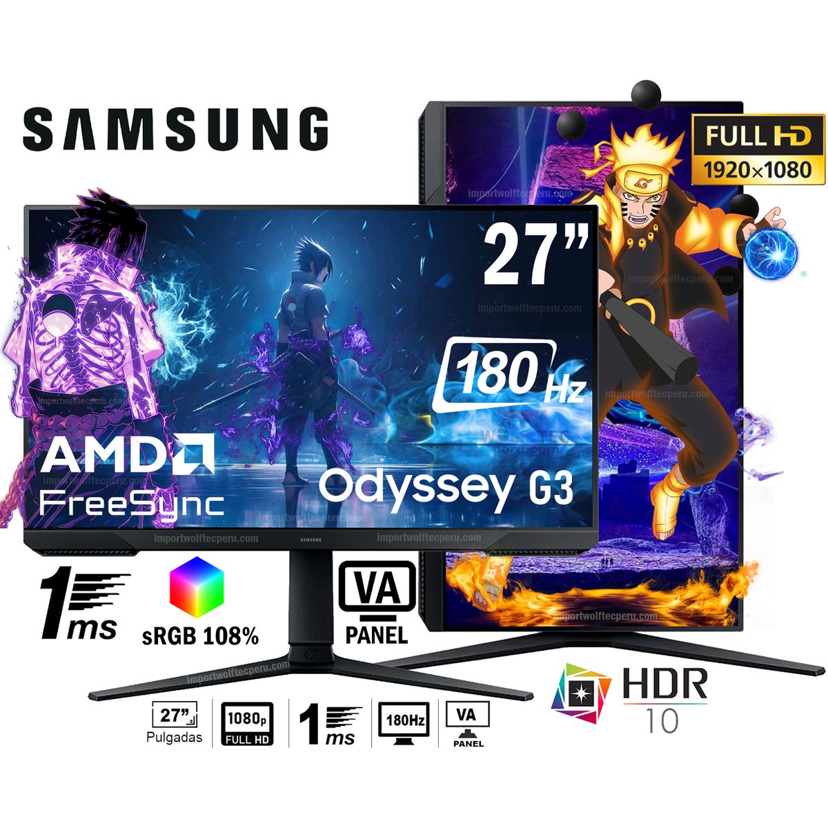 SAMSUNG - Monitor Samsung Odyssey G3 27 VA Full HD 180Hz, 1MS, AMD FreeSync