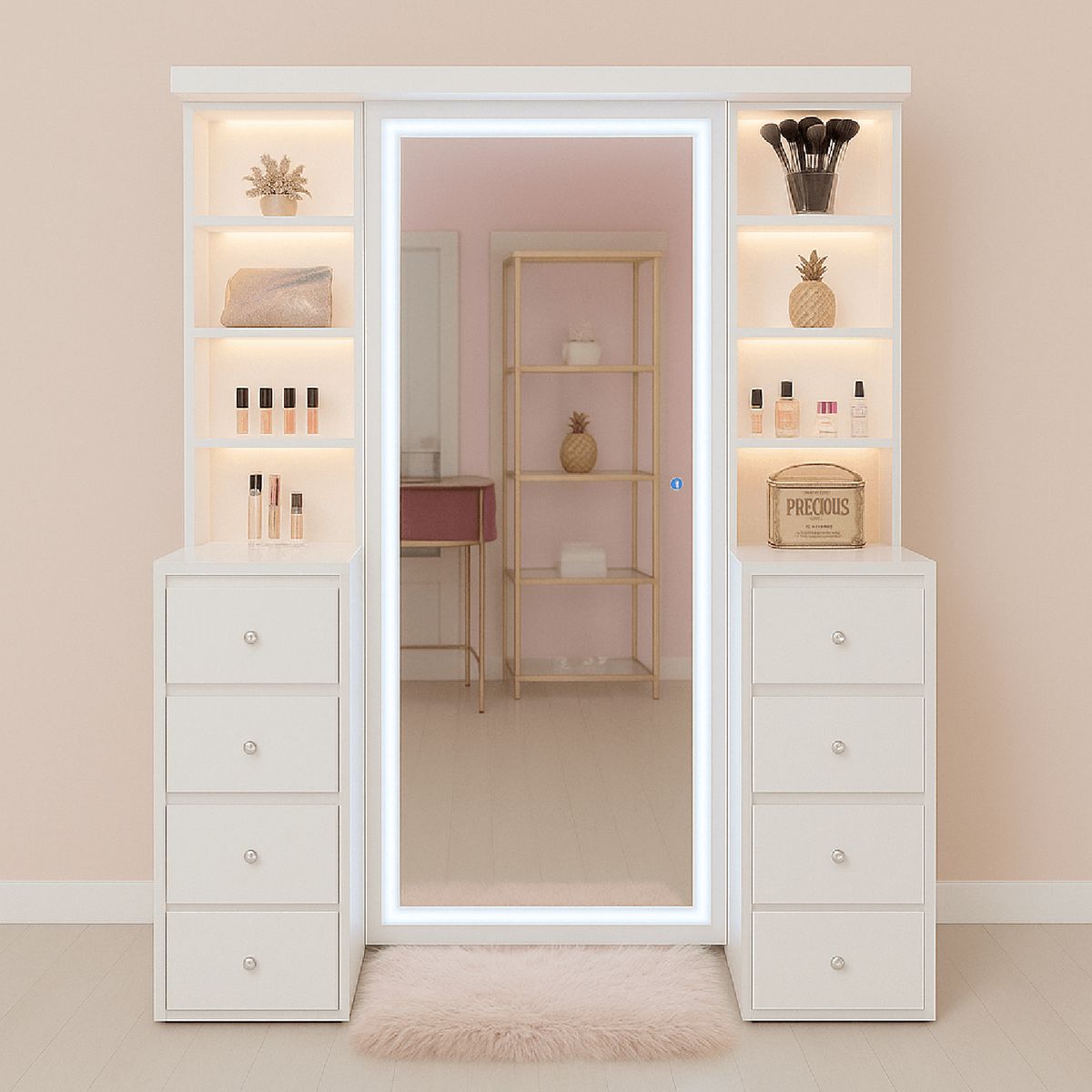 MUEBLES CRISOSTOMO - Tocador de Melamina Led Blanco 120cm