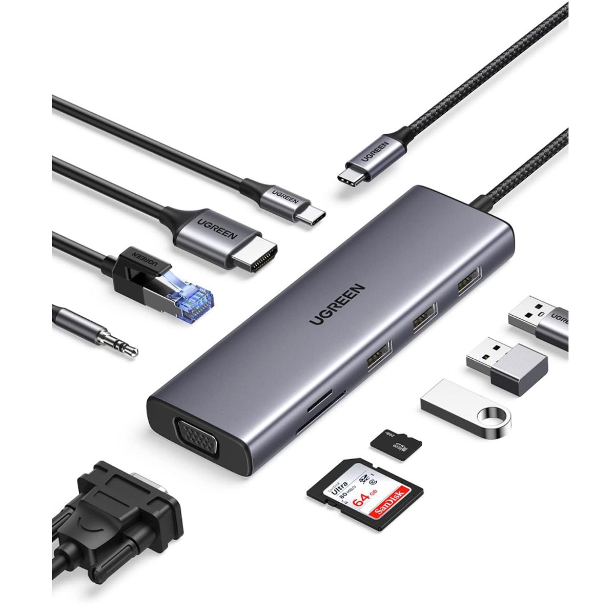 UGREEN - Adaptador USB-C 10 en 1 con monitor dual 4K HDMI y VGA
