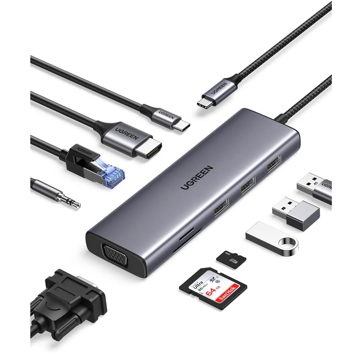 UGREEN - Adaptador USB-C 10 en 1 con monitor dual 4K HDMI y VGA