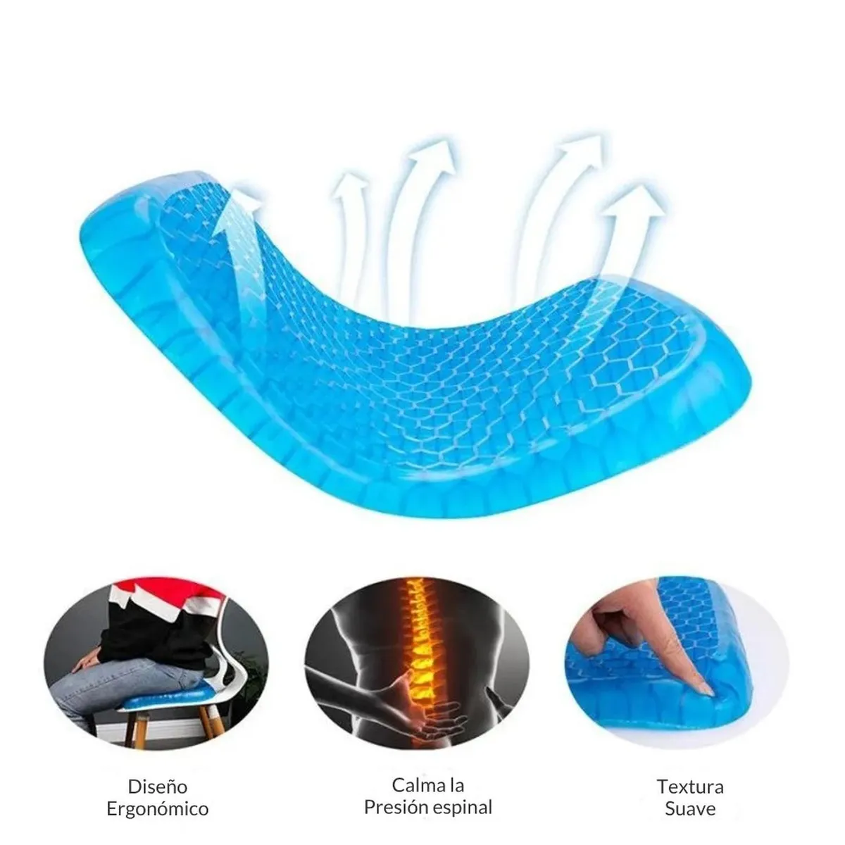 GENERICO - Cojín de Gel Ortopedico Antideslizante para asiento