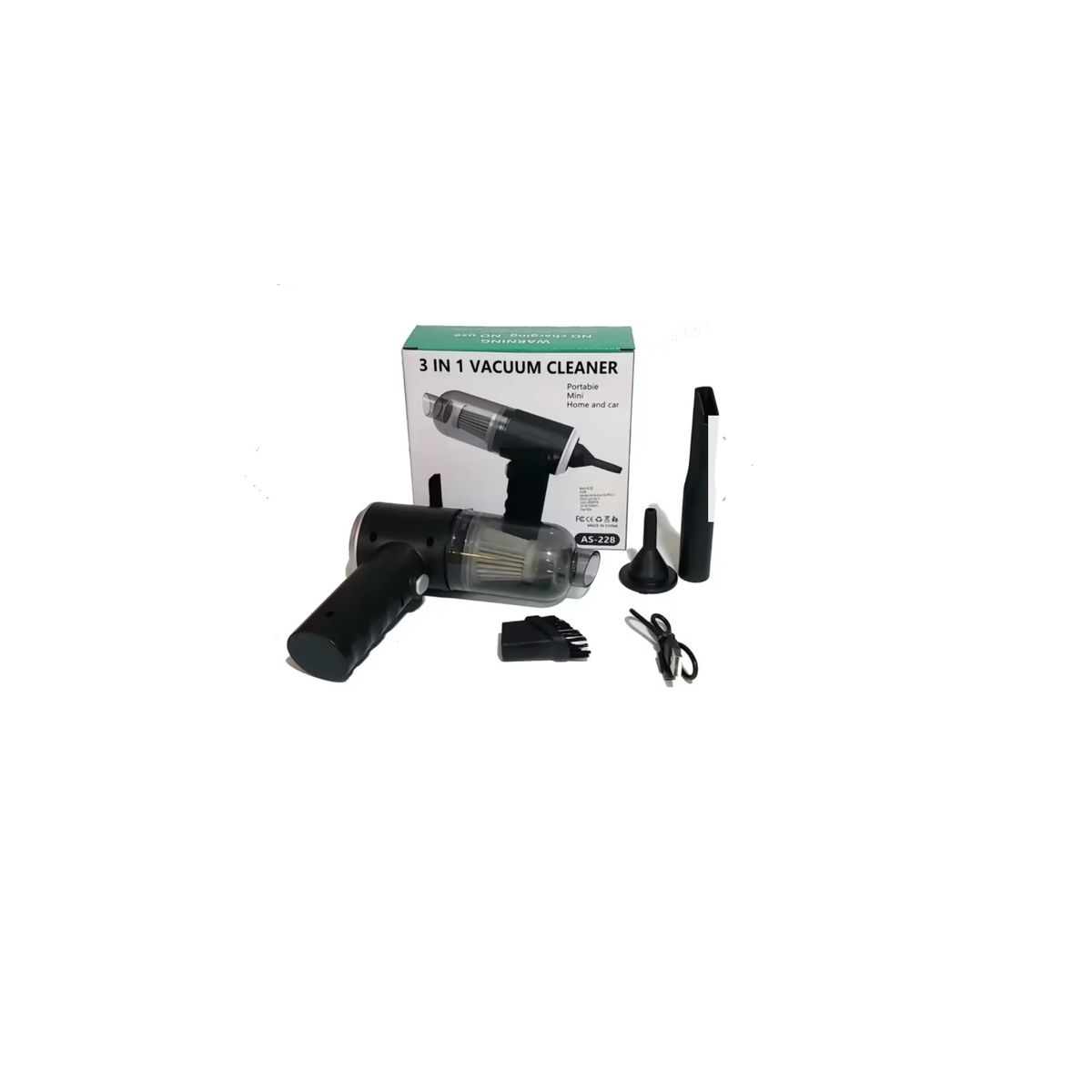 GENERICO - Mini Aspiradora Portátil 3 en 1 recargable para Auto Multiusos Negro