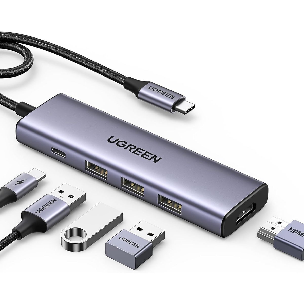 UGREEN - UGREEN USB C Hub, 5 en 1 Adaptador USB C a 4K 60Hz HDMI, 3 USB 3.0