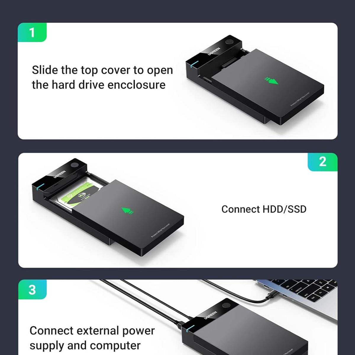 UGREEN - Caja de disco duro externo para disco duro SATA de 3.5 2.5 pulgadas