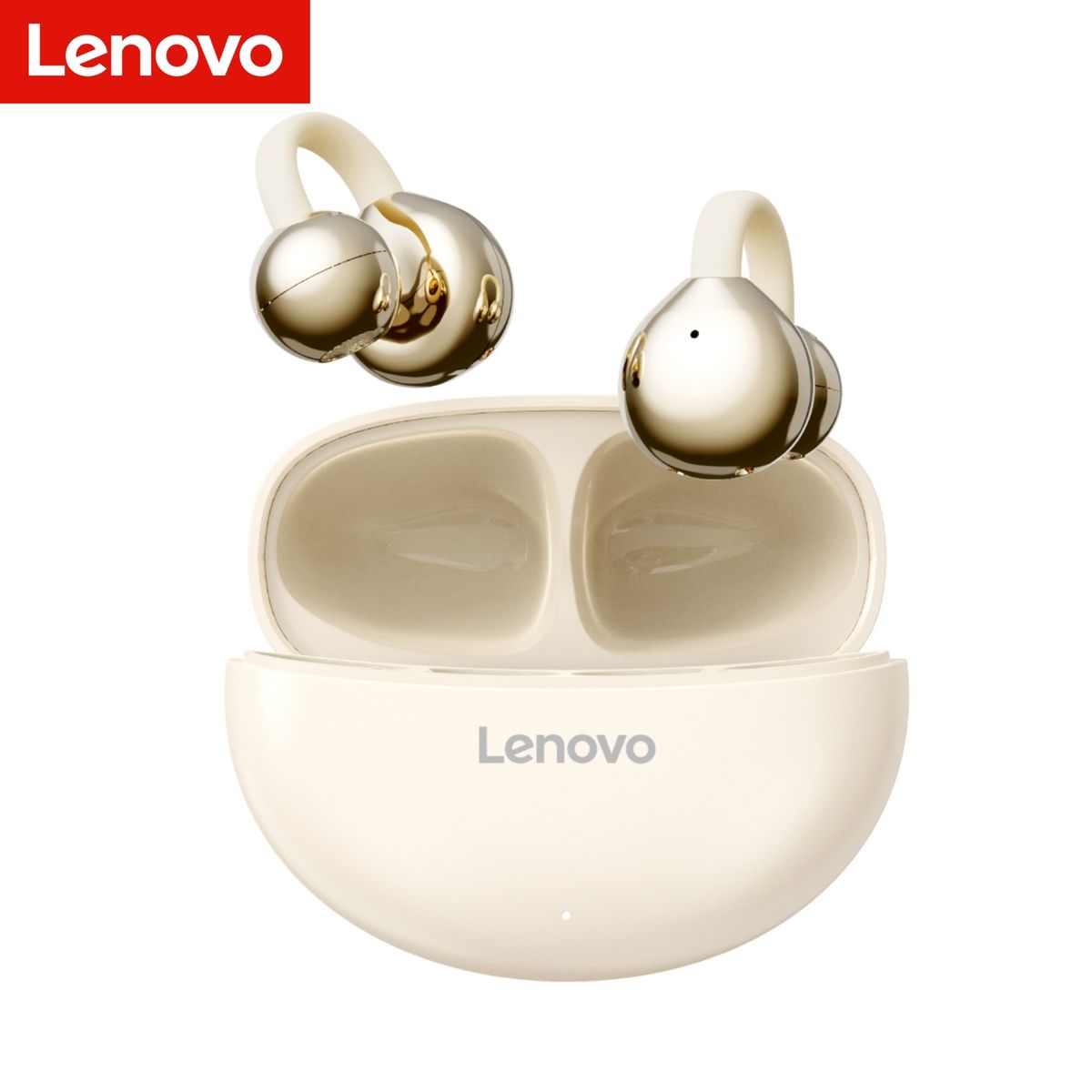 LENOVO - Audífono Lenovo TA140 Clip Ear Beige 24h Bluetooth 5.4
