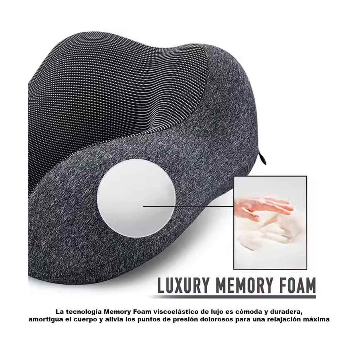 VARIOS - Set Almohada de Cuello para Viaje con Antifaz y Tapones de Oídos Gris