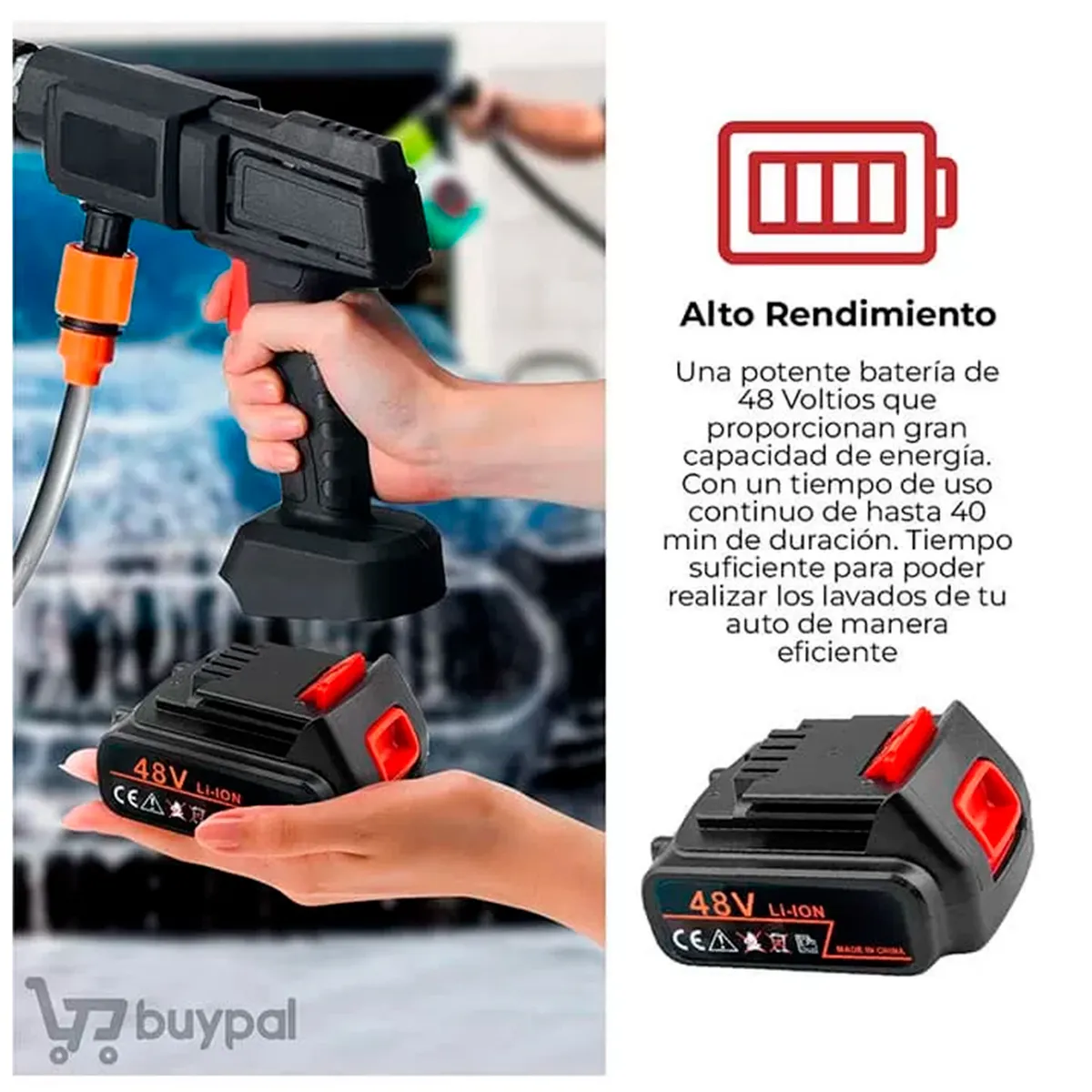 BUYPAL - Hidrolavadora Alta Presion Inalambrica Auto Hidrojet Lavado