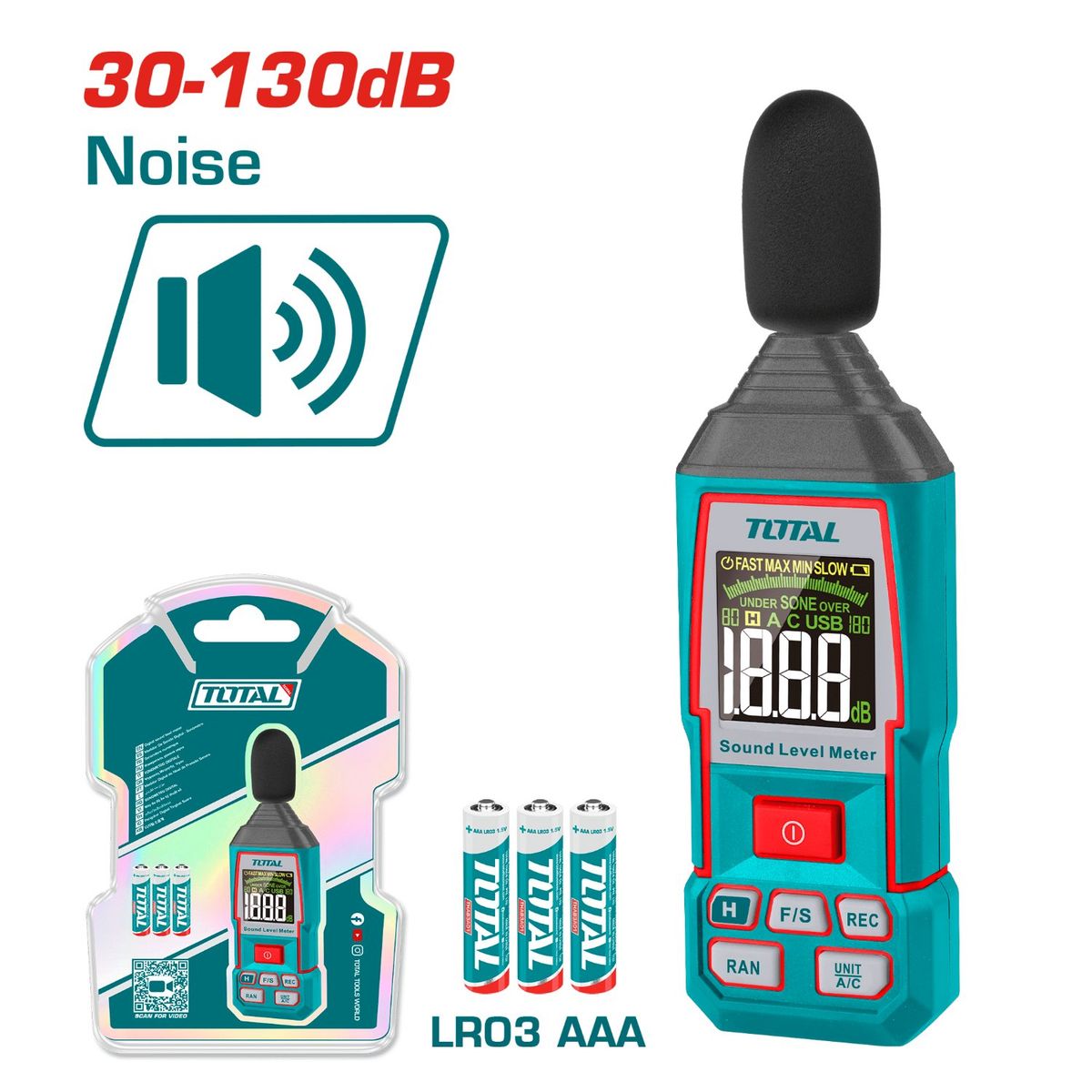 TOTAL TOOLS - Detector de Sonido Sonómetro Digital 30-130db Total