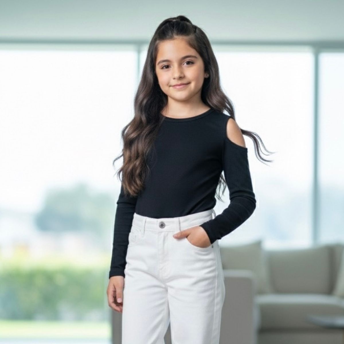 GENERICO - Body Niñas Manga Larga Algodón Negro - Angela Kids