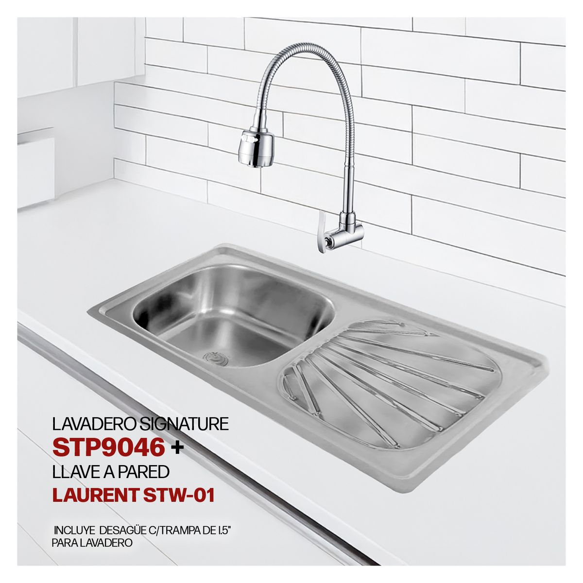 STONE - COMBO D LAVADERO SINGATURE STP9046 + LLAVE PARED LAURENT STW-01 STONE