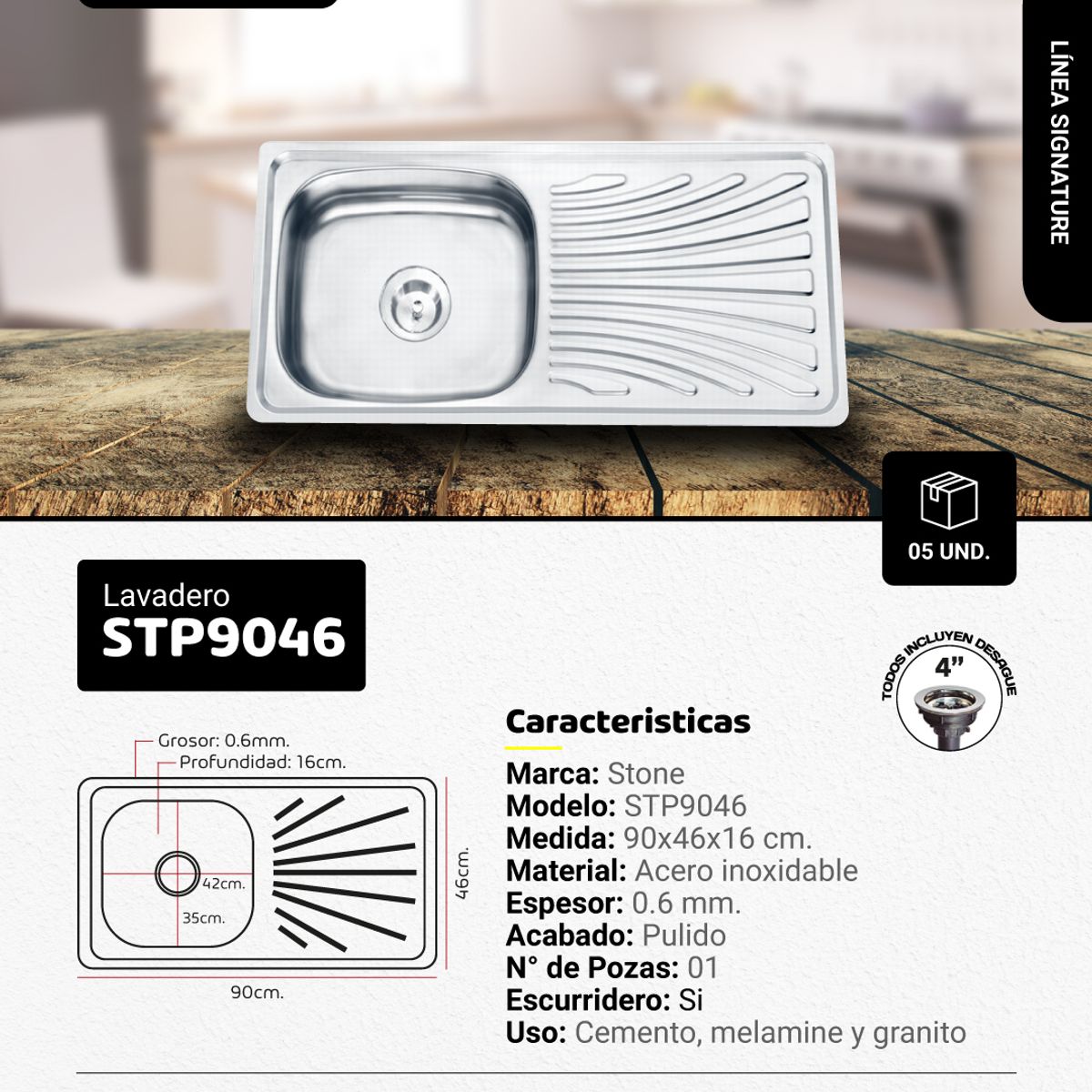 STONE - COMBO D LAVADERO SINGATURE STP9046 + LLAVE PARED LAURENT STW-01 STONE