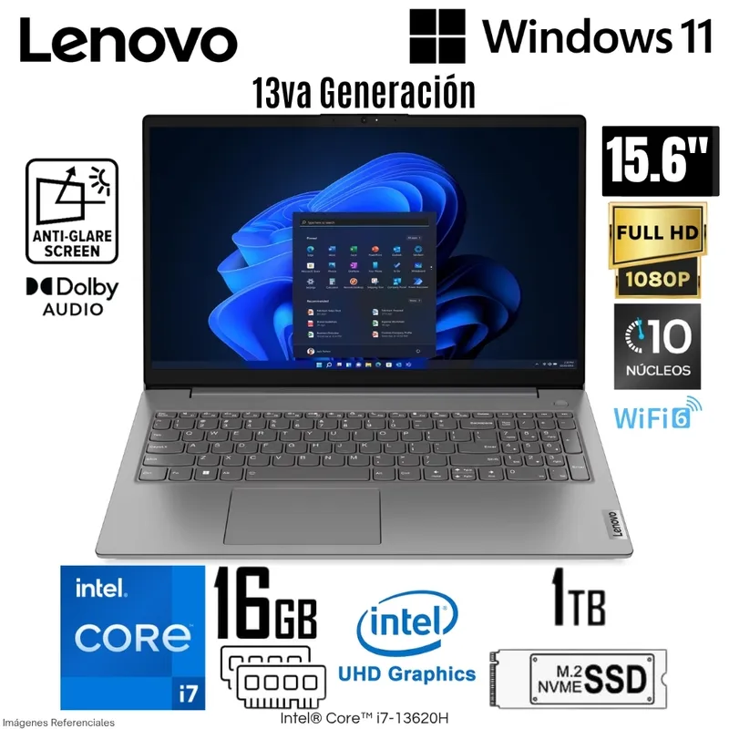 LENOVO - Laptop Lenovo V15 G4 IRU Intel Core i7-13620H 16GB RAM 1TB SSD 15.6"  FHD Iron Grey