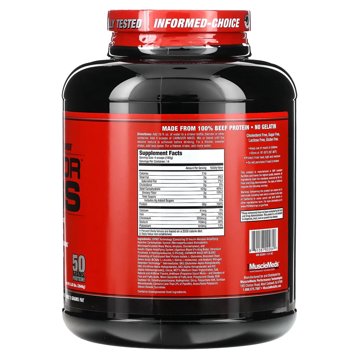 MUSCLEMEDS - CARNIVOR MASS 5LB CHOCOLATE - GANADOR DE MASA