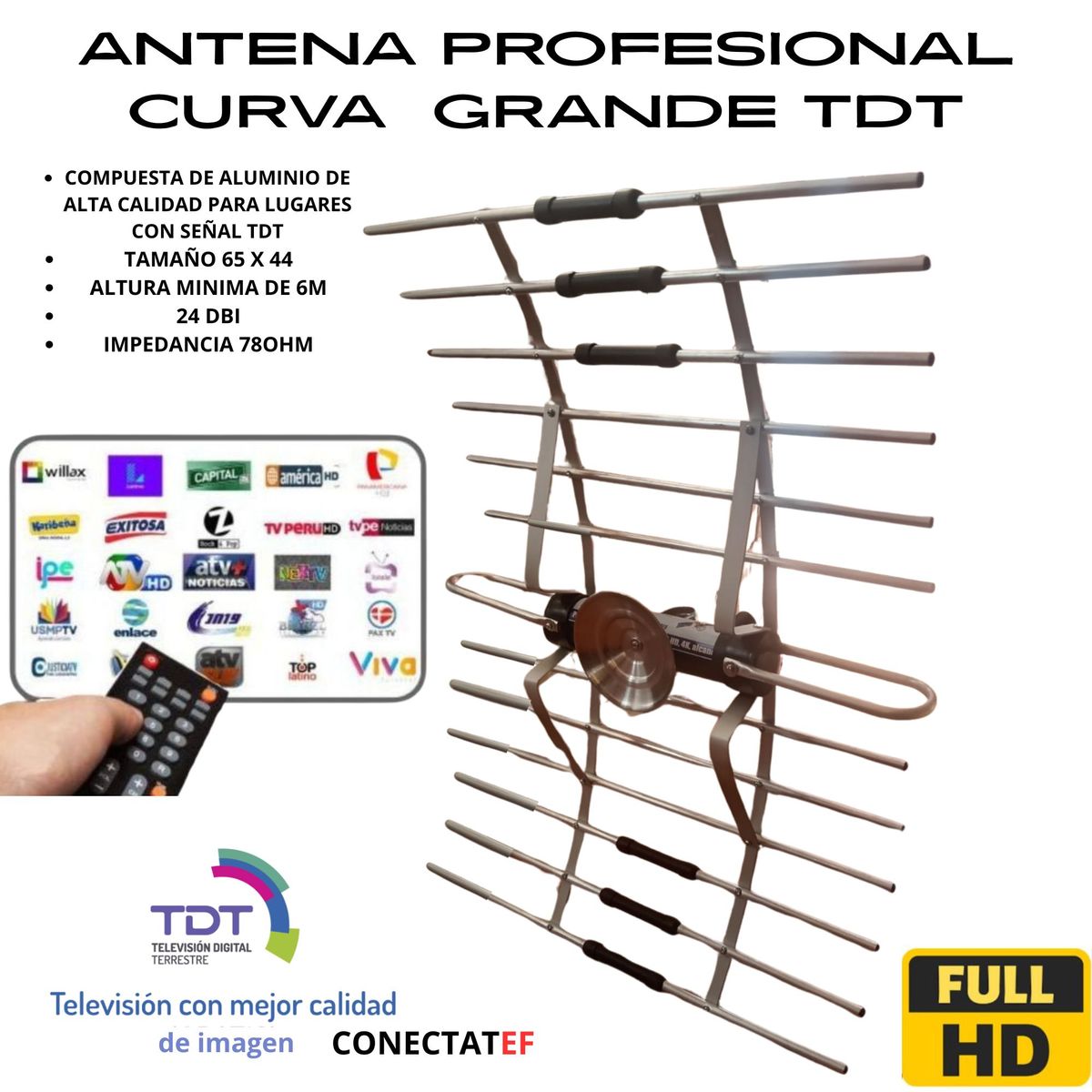 GENERICO - Antena profesional de largo alcance modelo Curva Grande TDT