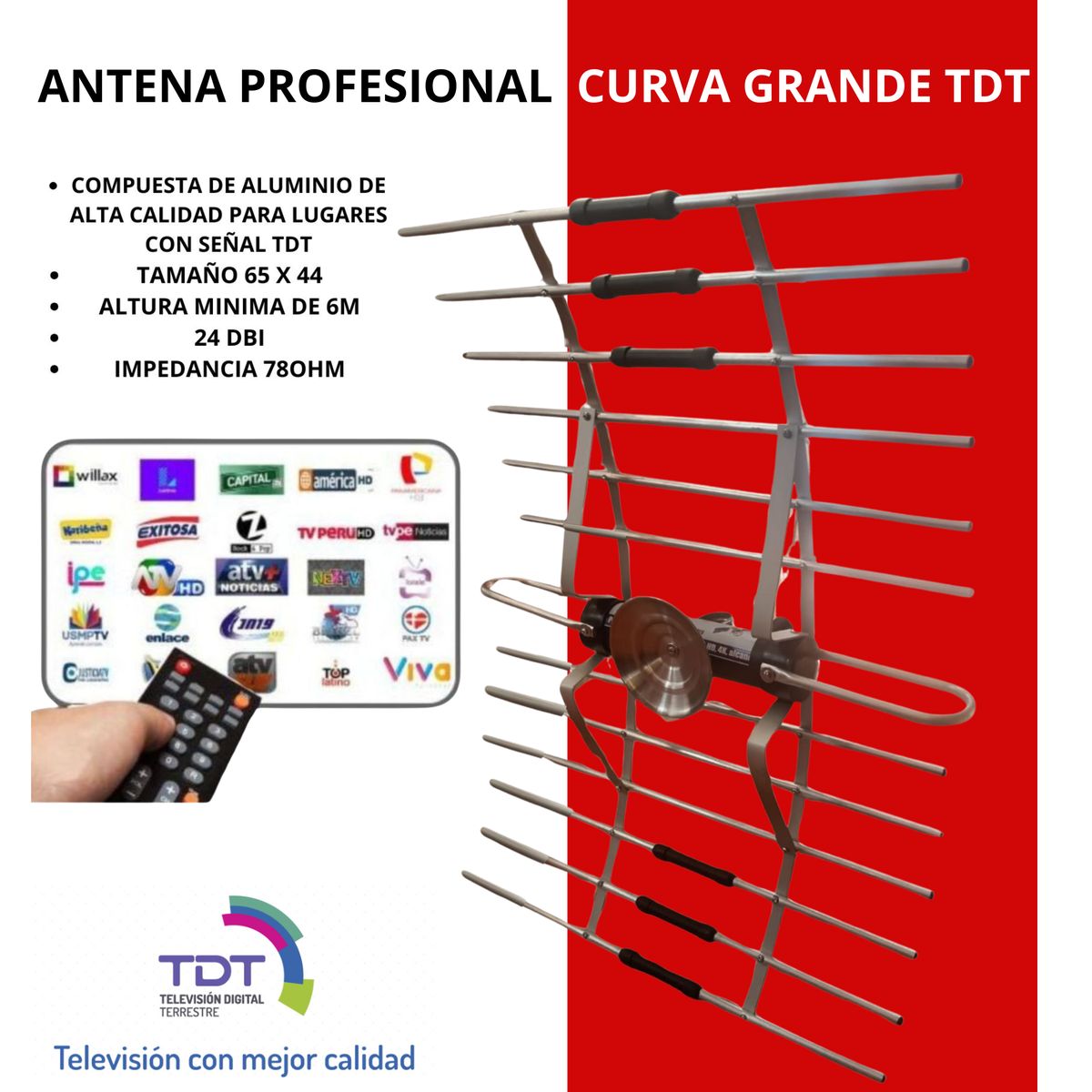 GENERICO - Antena profesional de largo alcance modelo Curva Grande TDT
