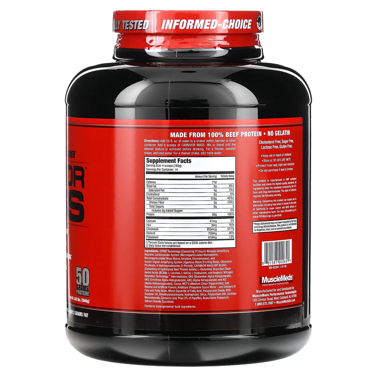 MUSCLEMEDS - CARNIVOR MASS 5LB CHOCOLATE + PORTASUPLEMENTOS - GANADOR DE MASA