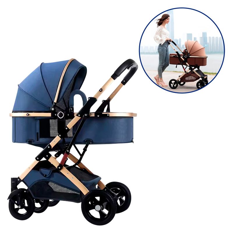 BABYPAL - Coche Bebés Moises Plegable Multifuncional Comodidad Azul