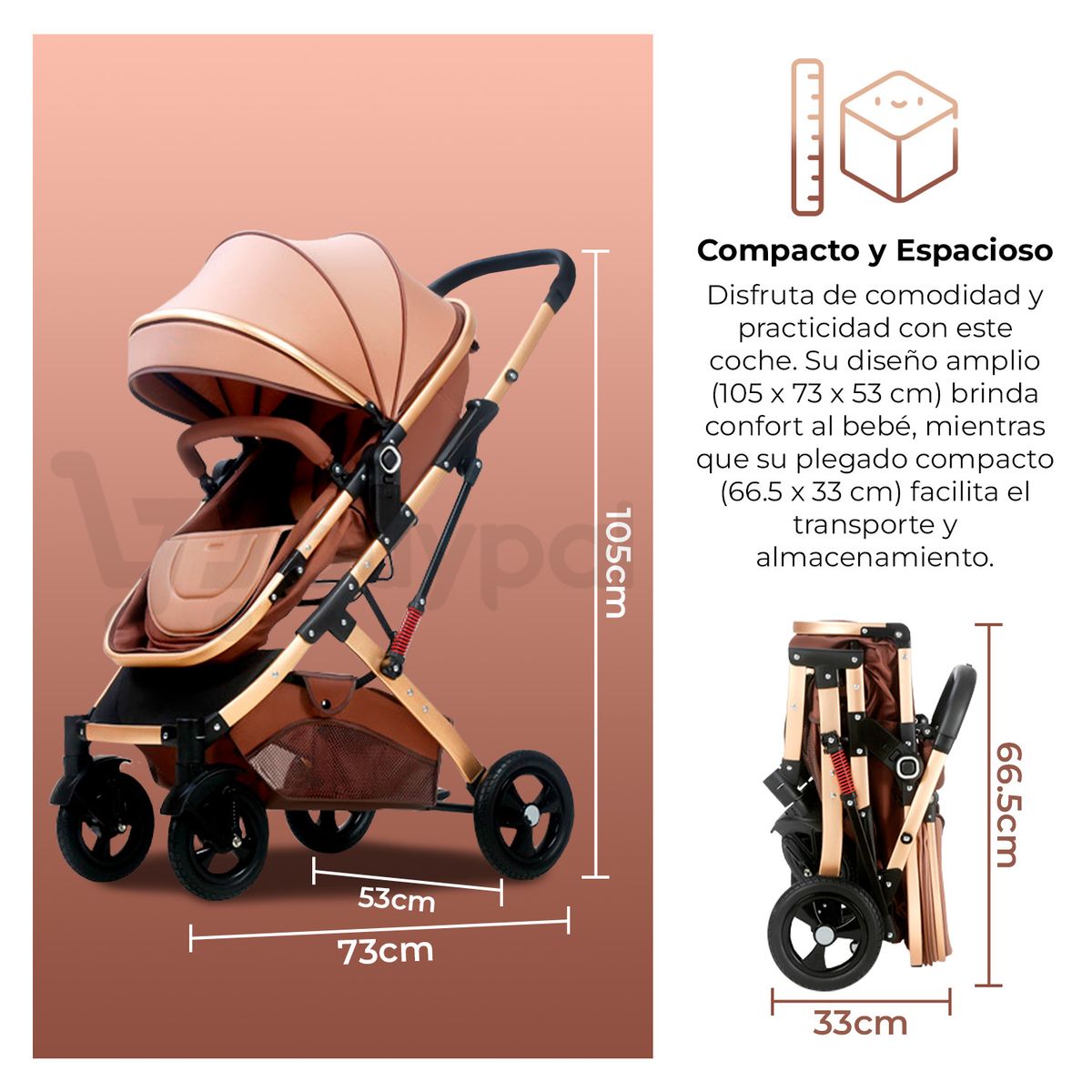 BABYPAL - Coche Bebés Moises Plegable Multifuncional Comodidad Azul