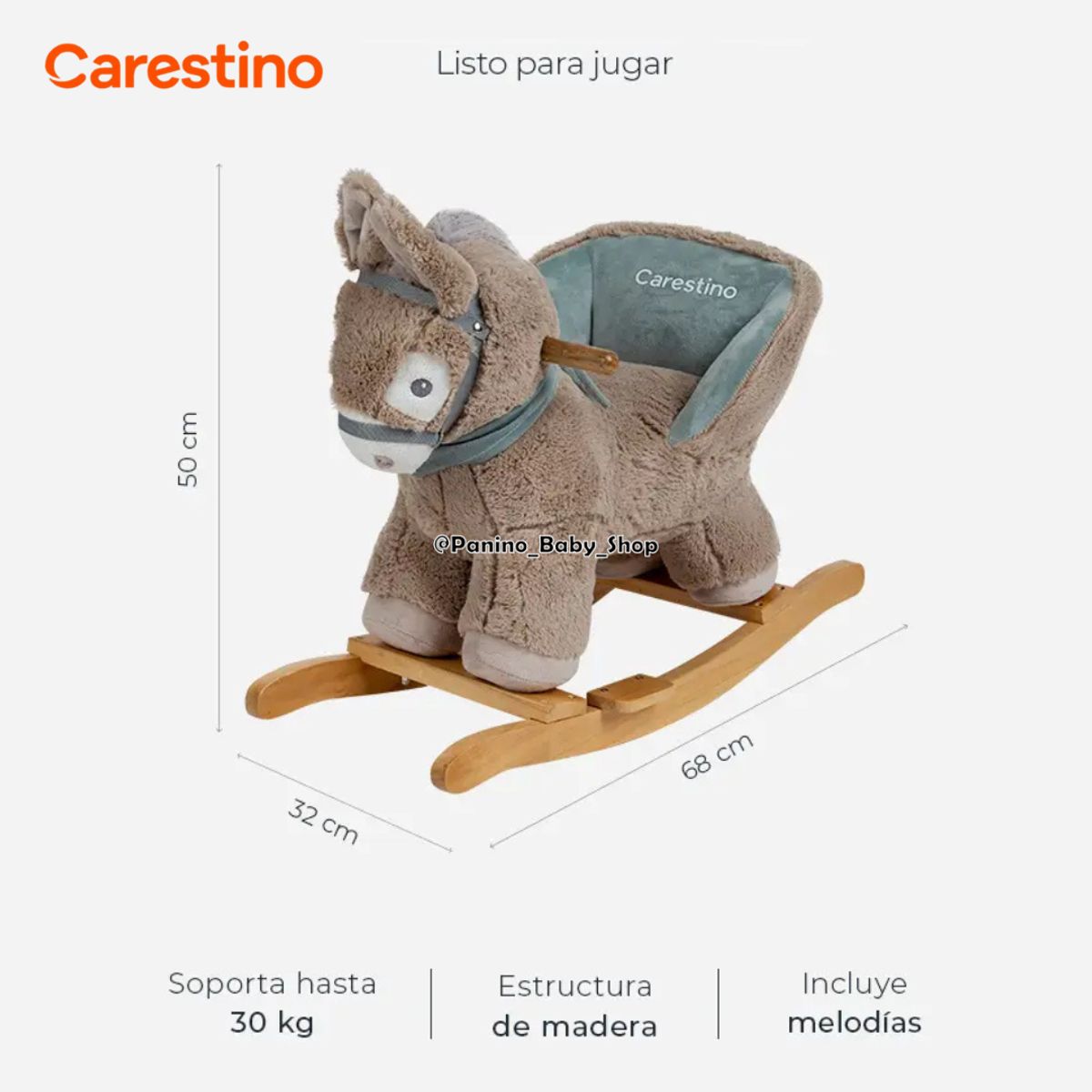 CARESTINO - Mecedora Musical para Bebé CARESTINO -PELUCHE- Elefante