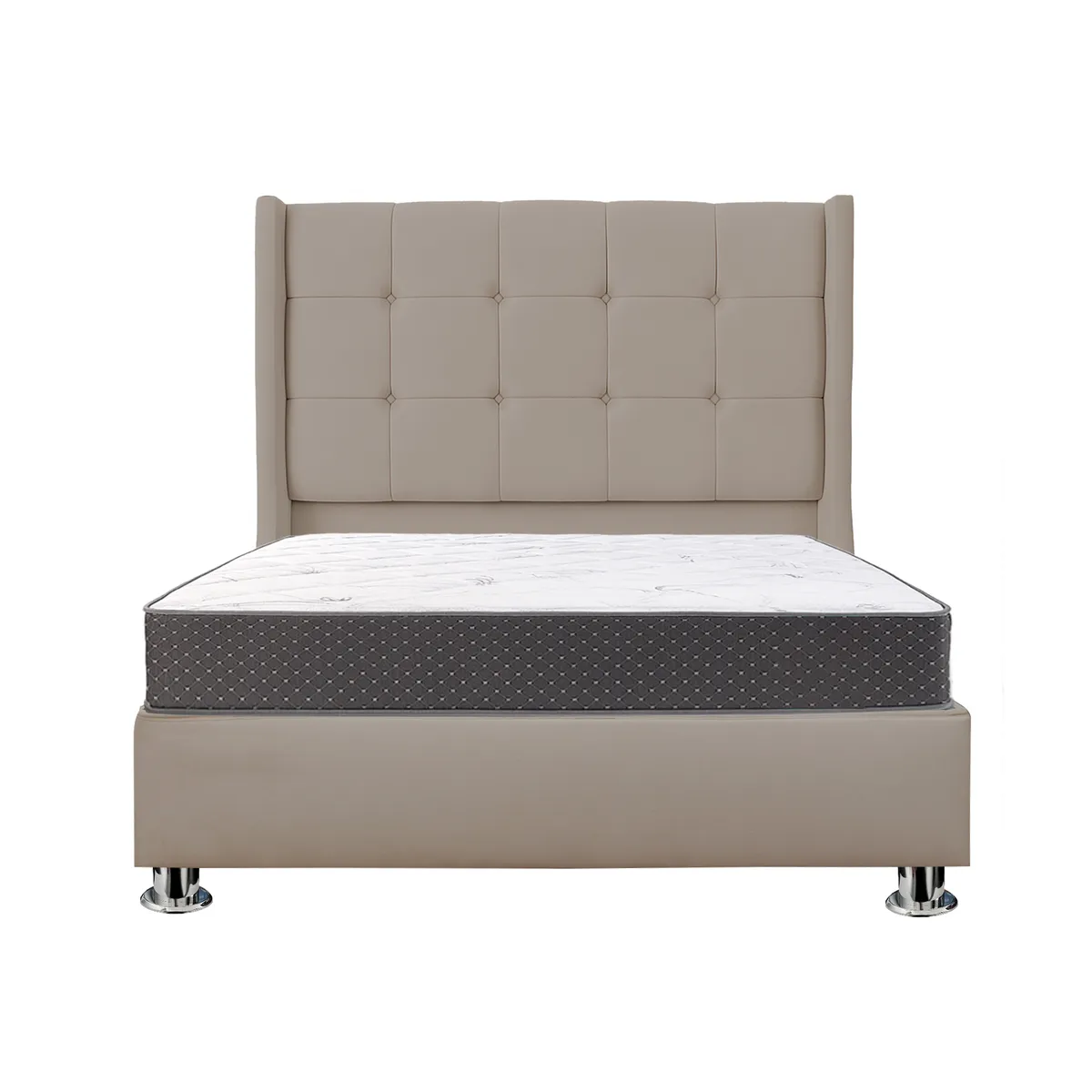 GENERICO - Combo Cama tapizada Cielo - 2plz Beige oscuro + colchón semiortopédico