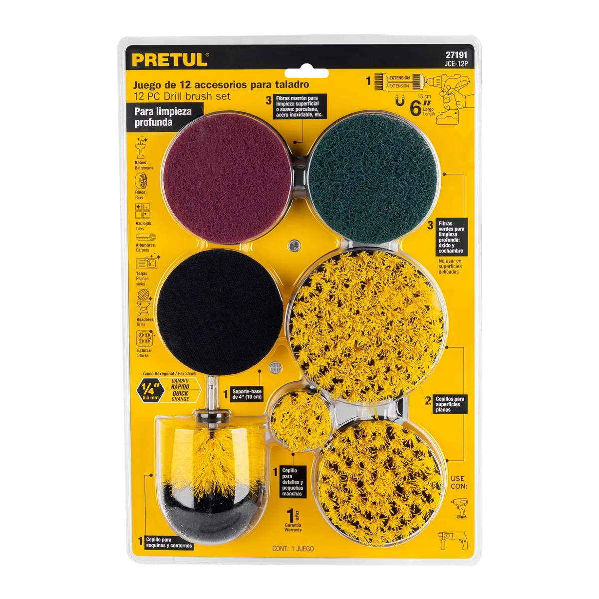 PRETUL - Juego 12 Accesorios De Limpieza Y Asentado P/Taladro 27191 Pretul