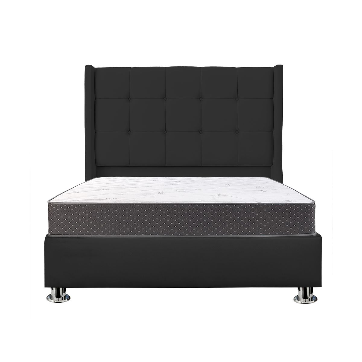 GENERICO - Combo Cama tapizada Cielo - 2plz Negro + colchón semiortopédico