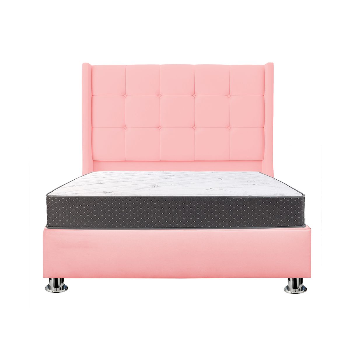 GENERICO - Combo Cama tapizada Cielo - 2plz Rosado + colchón semiortopédico