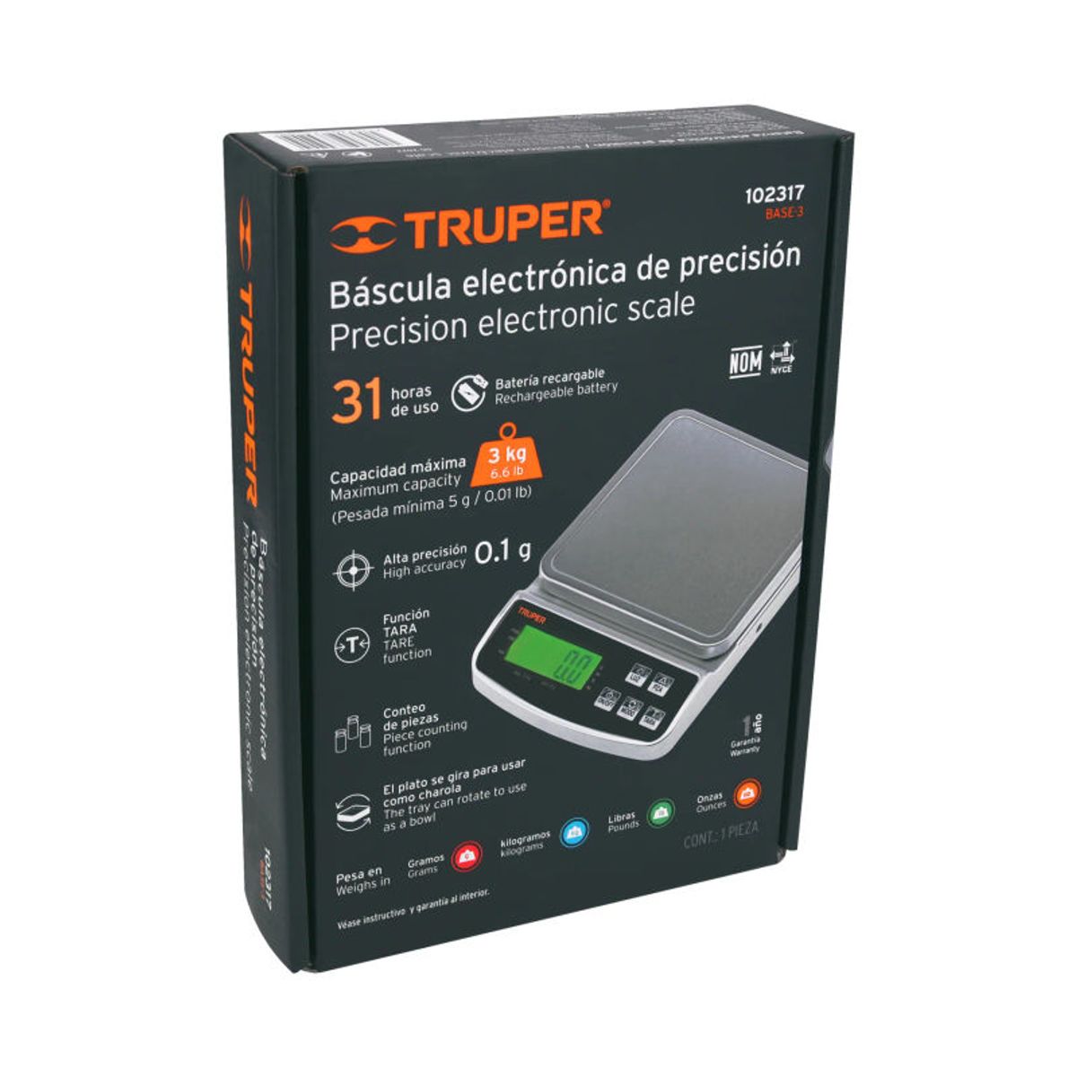 TRUPER - Báscula electrónica de precisión recargable 3 kg Truper - 102317
