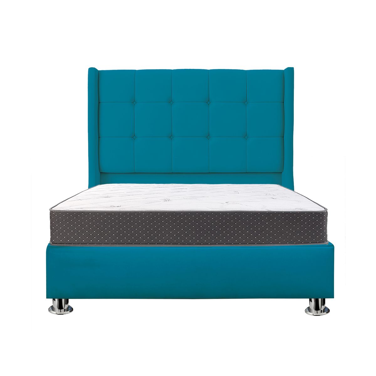 GENERICO - Combo Cama tapizada Cielo P cromadas - 2plz Turquesa + colchón semiortopédico