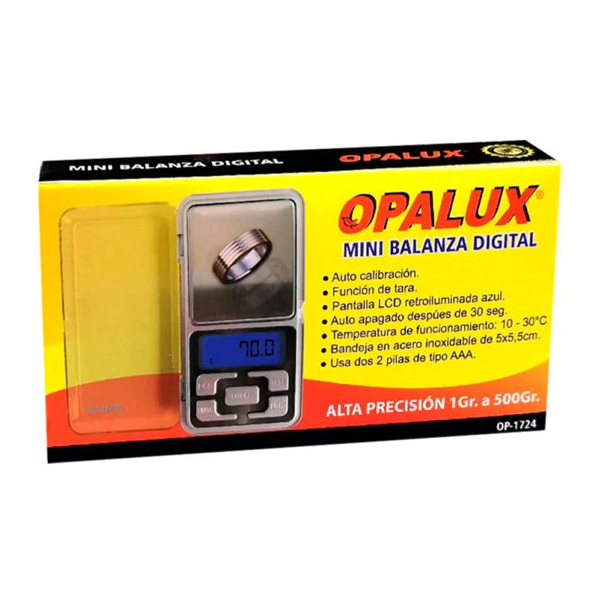 OPALUX - Balanza Digital Mini 1Gr-500Gr 2 pilas AAA Opalux OP-1724