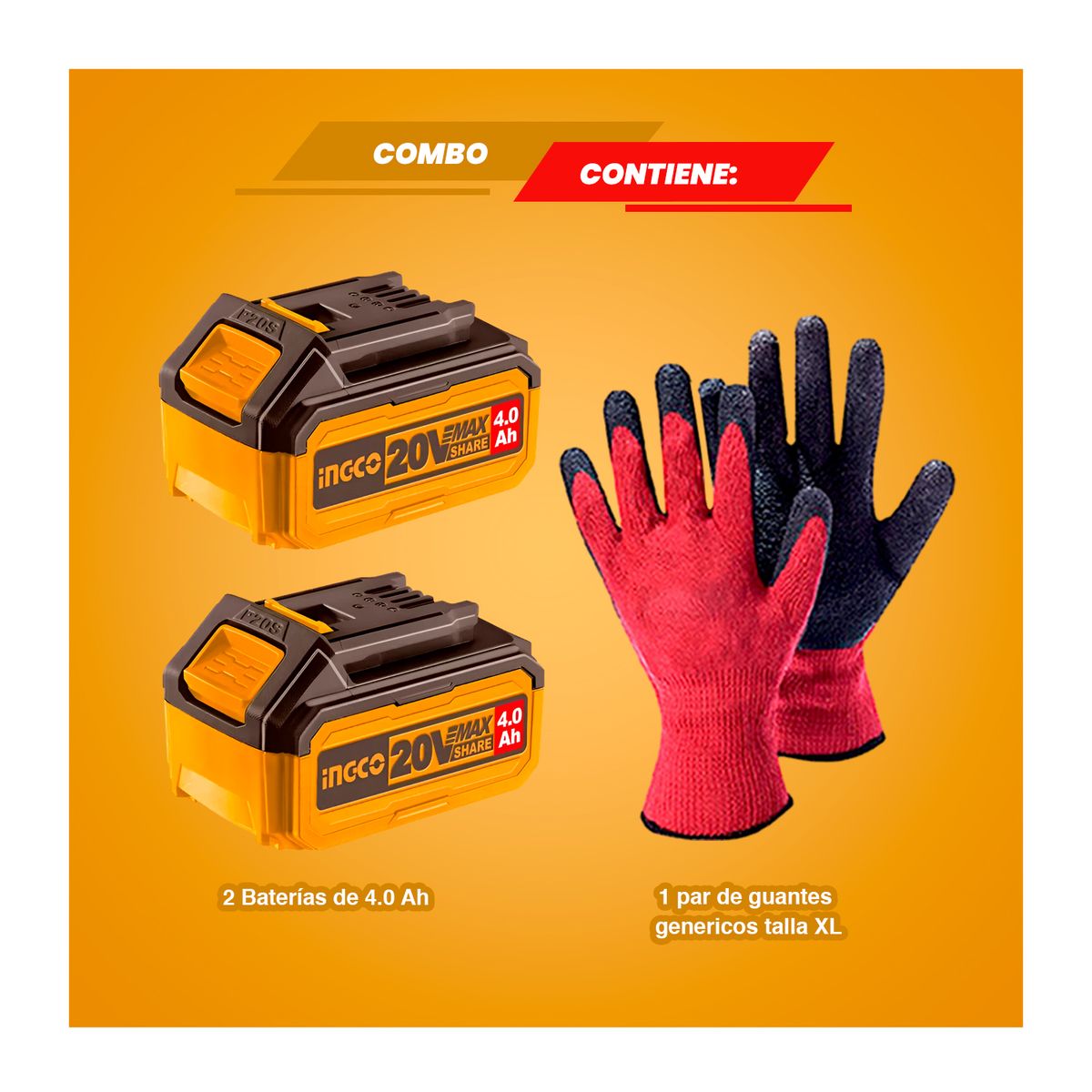 INGCO TOOLS - Set Bateria Litio 20v 2pcs Multiherramientas Ingco + Guantes