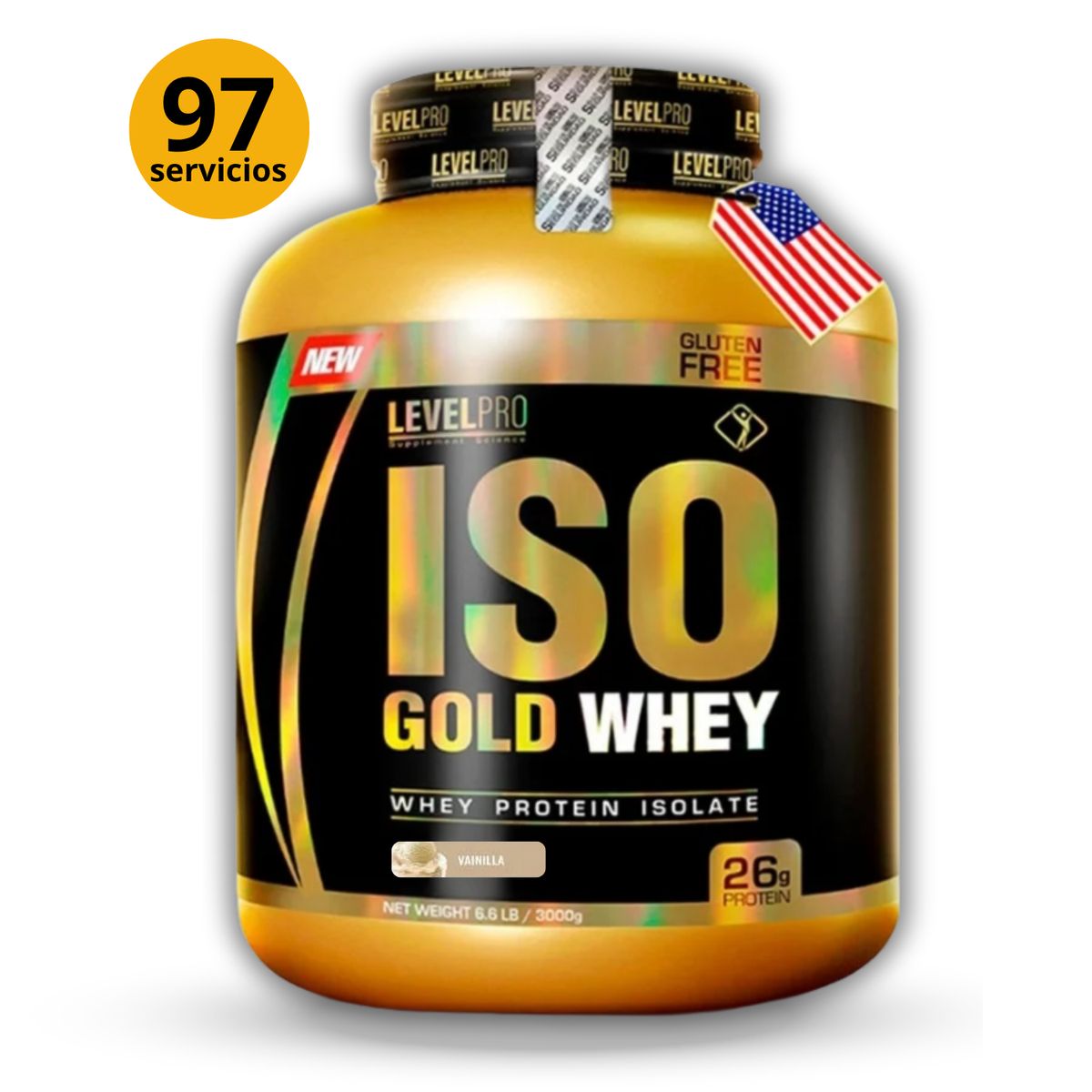 LEVEL PRO - ISO GOLD WHEY DE 3kg VAINILLA - PROTEÍNA ISOLATADA