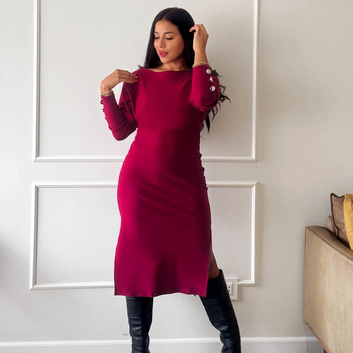 ARMA TU LOOK - VESTIDO ASHLEY MANGA MURCIELAGO CON BOTONES EN MANGAS