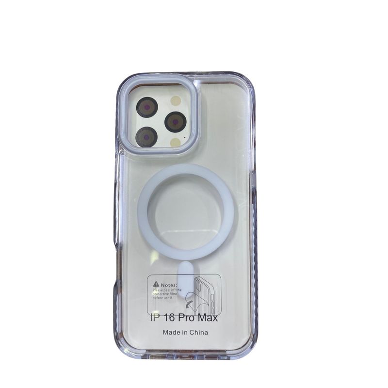 CASE - CASE MAGSAFE TRANSPARENTE CON BORDE BLANCO-IPHONE 16 PRO MAX