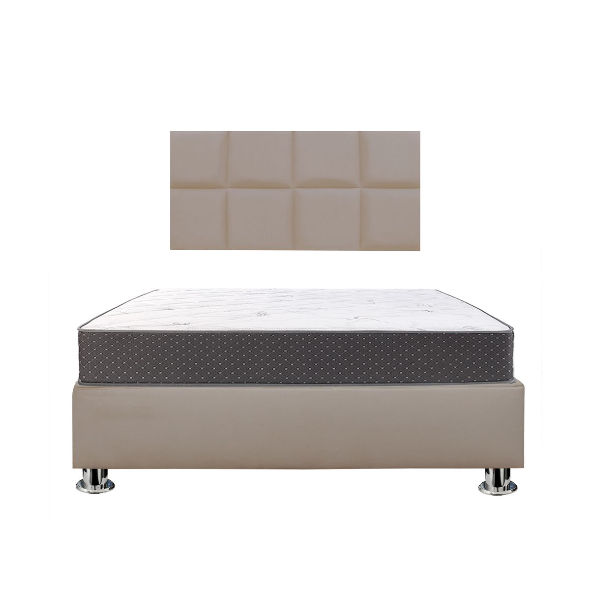 GENERICO - Combo Cama tapizada Selene - 2plz Beige oscuro +colchón semiortopédico
