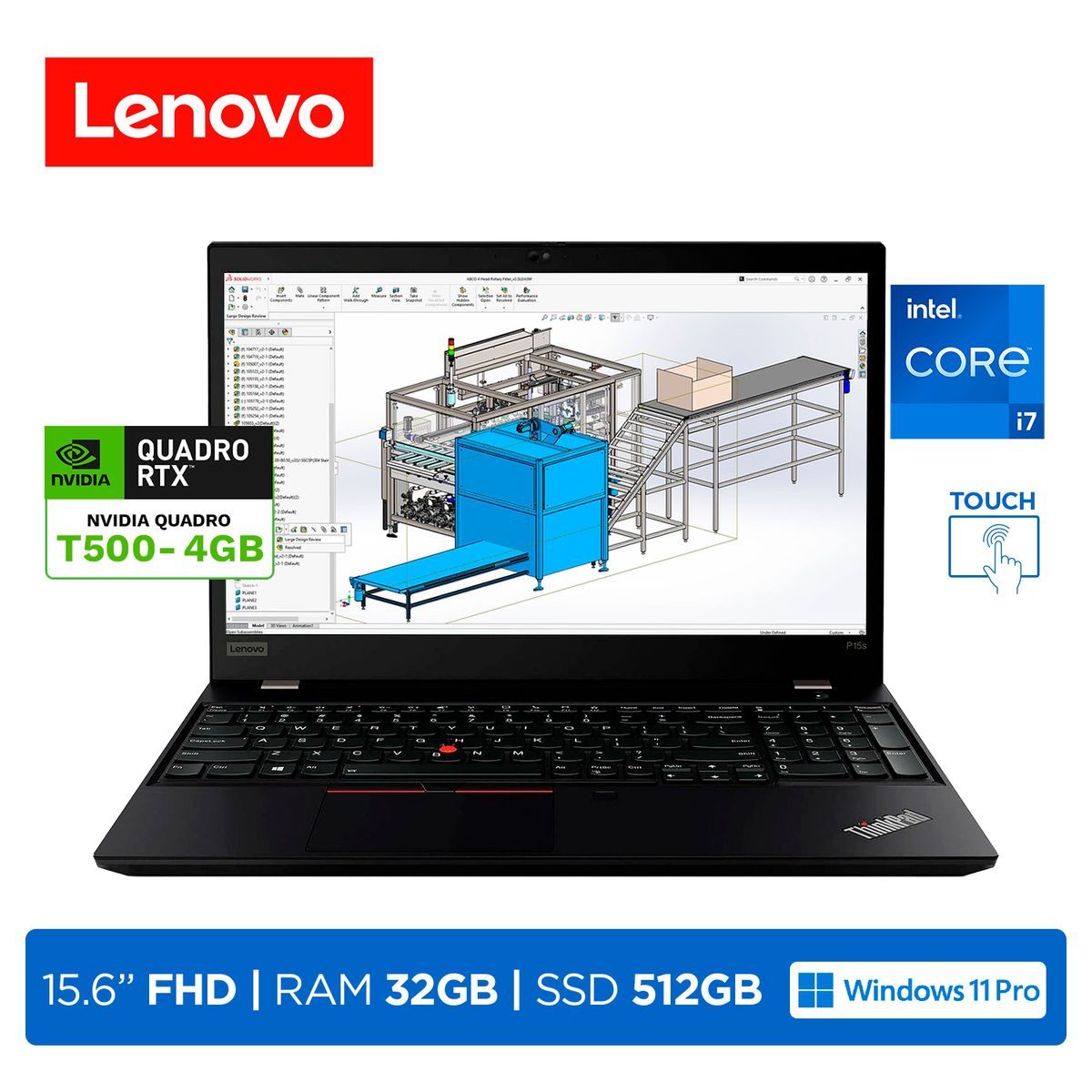 LENOVO - Laptop Lenovo ThinkPad P15s i7-1165G7 RAM16GB SSD1TB Video 4GB QuadroT500 15.6 FHD Touch W11P Black