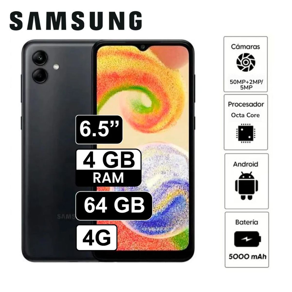 SAMSUNG - Celular Samsung Galaxy A04 4GB RAM 64GB - Negro