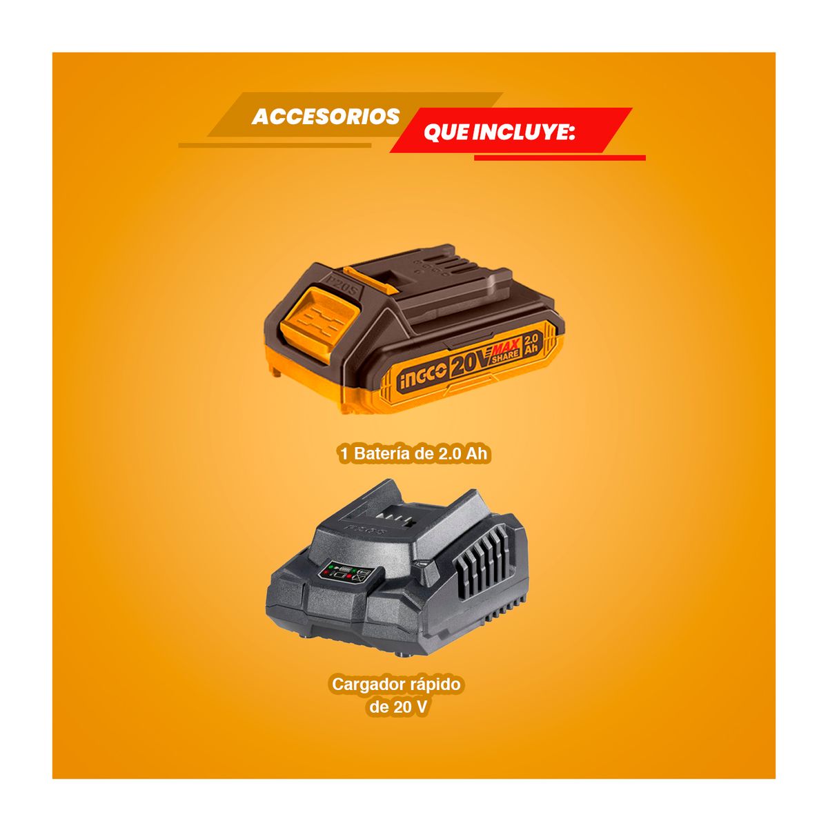 INGCO TOOLS - Reflector Lámpara 20v Portátil Foco Led+ 1batería Cargador Ingco