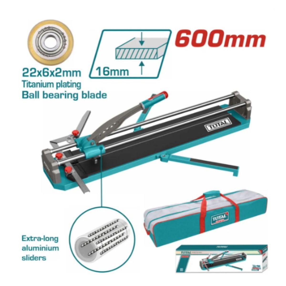 TOTAL TOOLS - Cortadora De Mayólica 600mm CORTE 16MM Maletin Industrial - THT576003