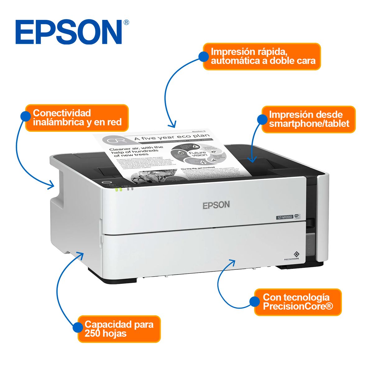 EPSON - Impresora EPSON Ecotank ET-M1170 Monócroma A4 Duplex WiFi White