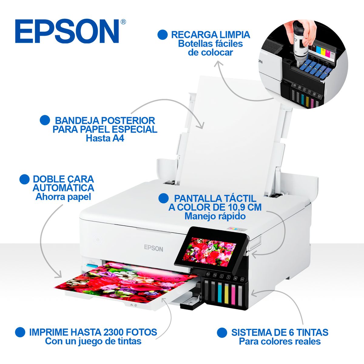 EPSON - Impresora Epson ET-8500 Impresión DVD Touch 43 WiFi RJ45 White