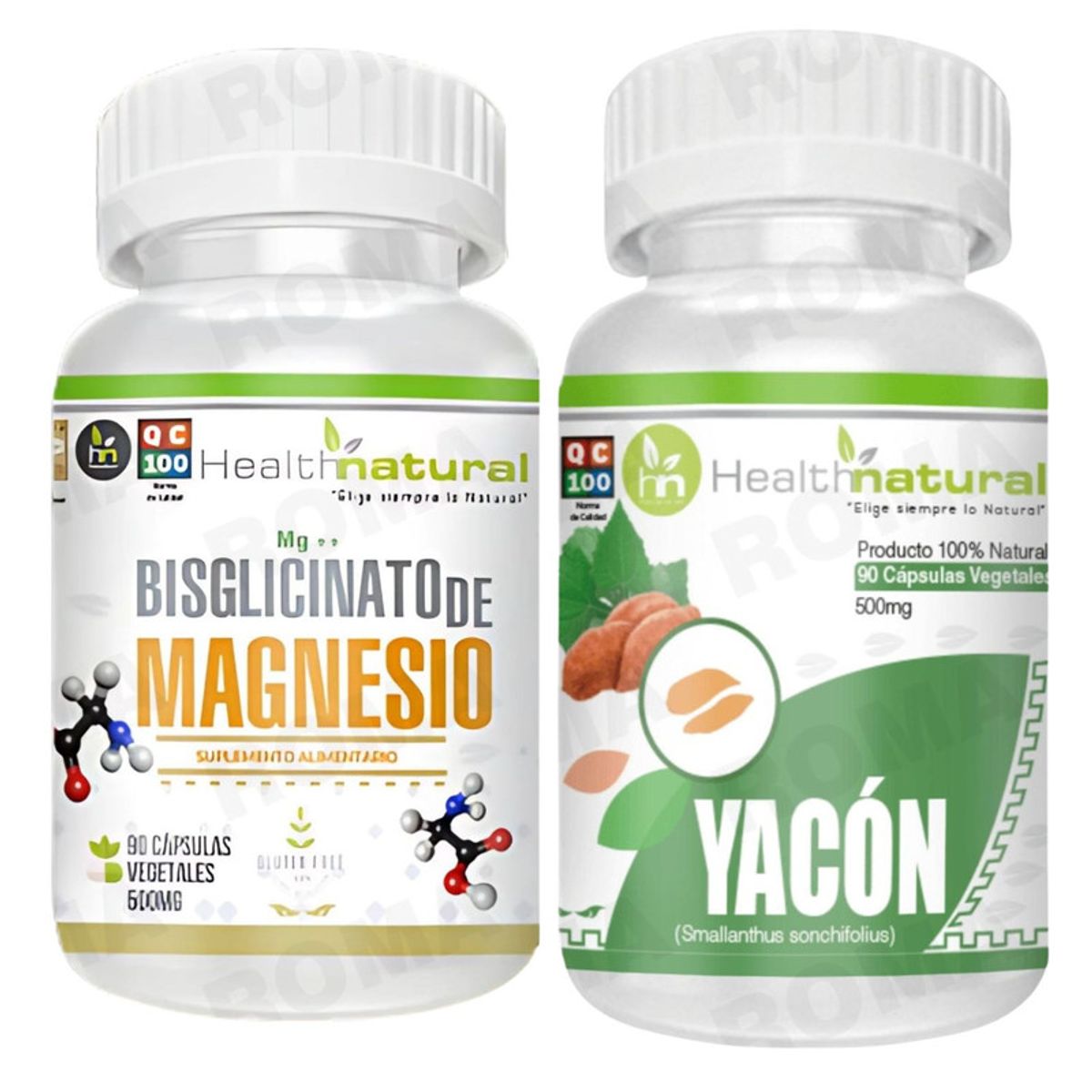 HEALTHNATURAL - BISGLICINATO DE MAGNESIO HEALTHNATURAL + YACÓN HEALTHNATURAL 500MG