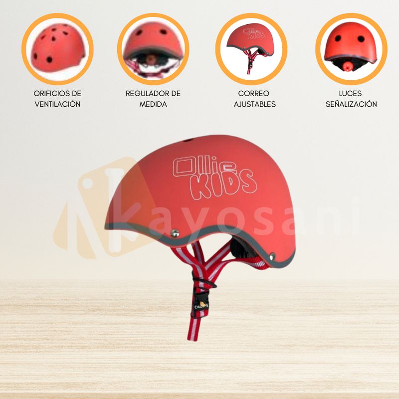 OLLIE - Casco Protector Regulable Para Niño »S OLLIE KIDS» RED